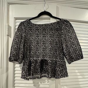 Maude Black and White Patterned Peplum Style Blouse